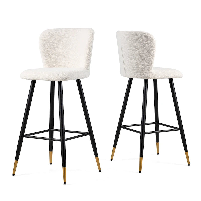 Roomfitters Sgabello da bar moderno 30, Sedile bianco con gambe in metallo nero e punte dorate, Sedia da bar contemporanea, Bianco