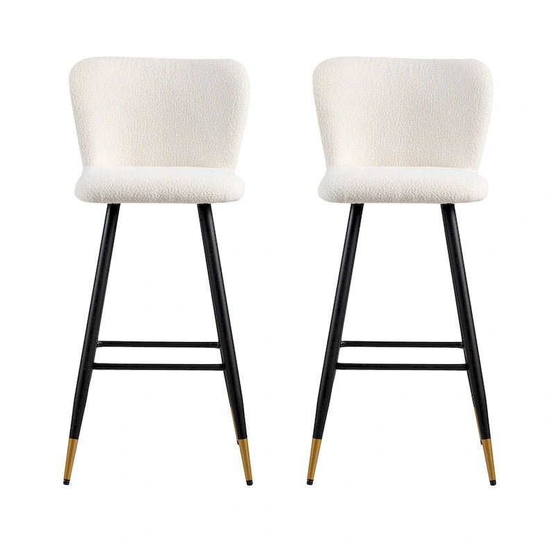Roomfitters Sgabello da bar moderno 30, Sedile bianco con gambe in metallo nero e punte dorate, Sedia da bar contemporanea, Bianco