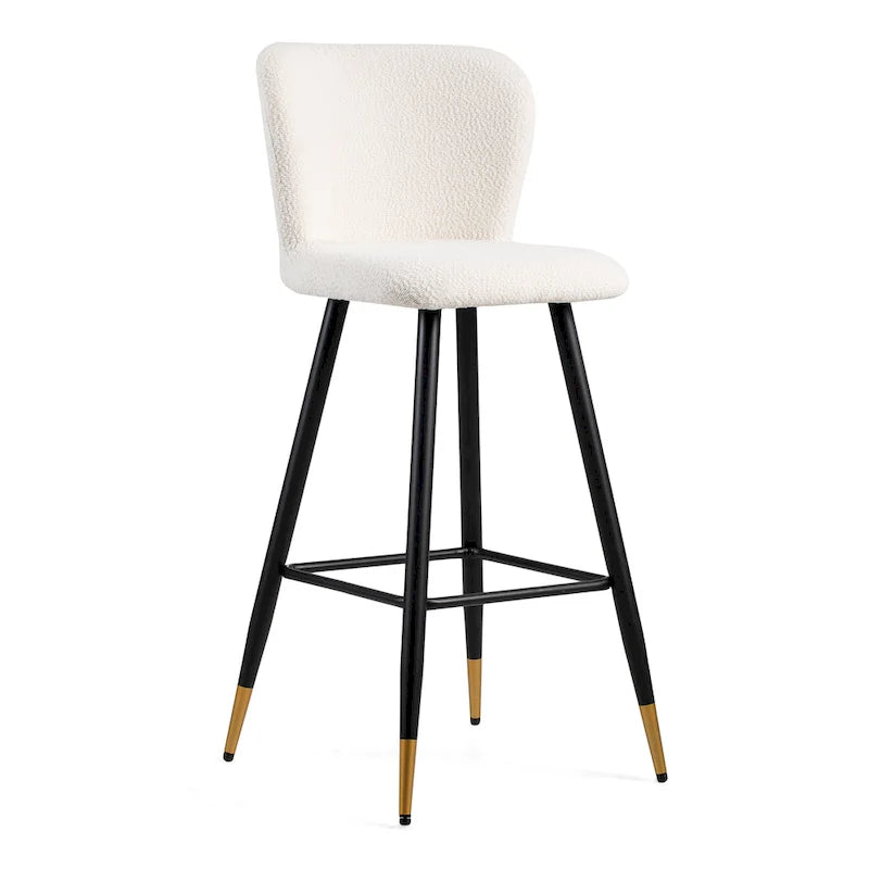 Roomfitters Sgabello da bar moderno 30, Sedile bianco con gambe in metallo nero e punte dorate, Sedia da bar contemporanea, Bianco