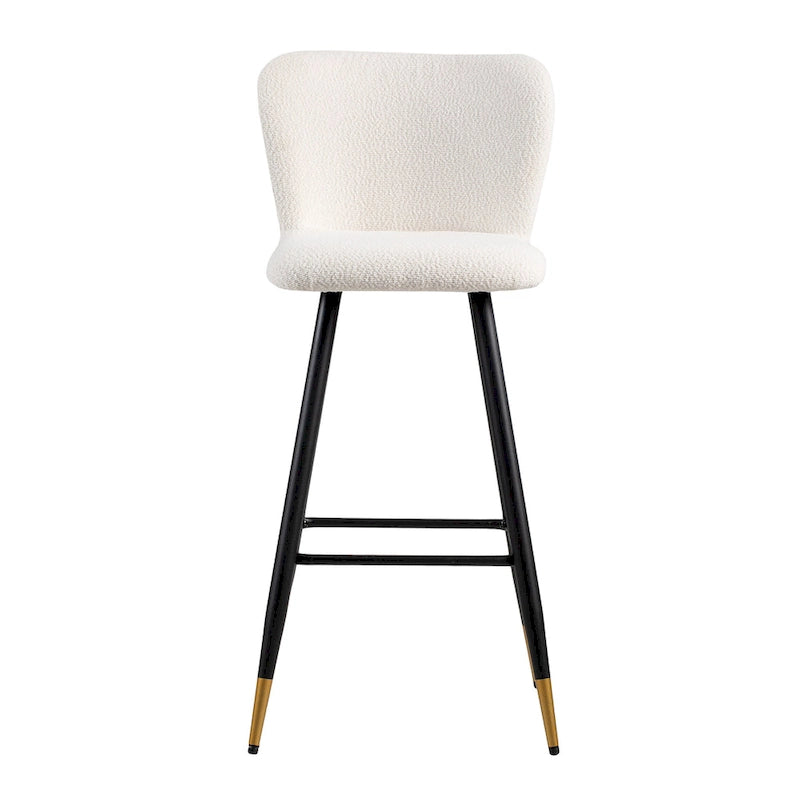 Roomfitters Sgabello da bar moderno 30, Sedile bianco con gambe in metallo nero e punte dorate, Sedia da bar contemporanea, Bianco