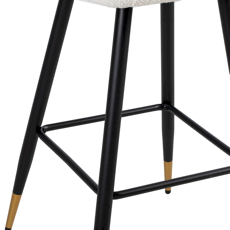 Roomfitters Sgabello da bar moderno 30, Sedile bianco con gambe in metallo nero e punte dorate, Sedia da bar contemporanea, Bianco