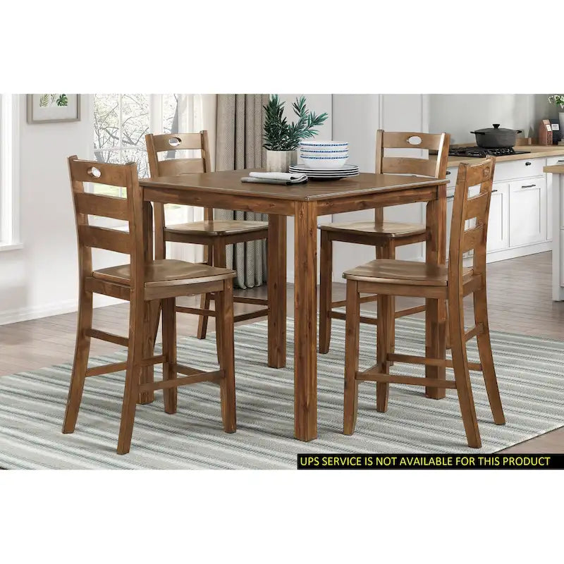 Set da 5 pezzi tavolo e sedie da pranzo altezza bancone, set mobili da cucina in legno con tavolo quadrato e 4 sedie