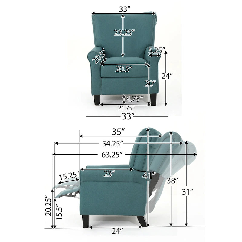 Poltrona reclinabile standard Roomfitters, comoda poltrona lounge per soggiorno, camera da letto, verde acqua