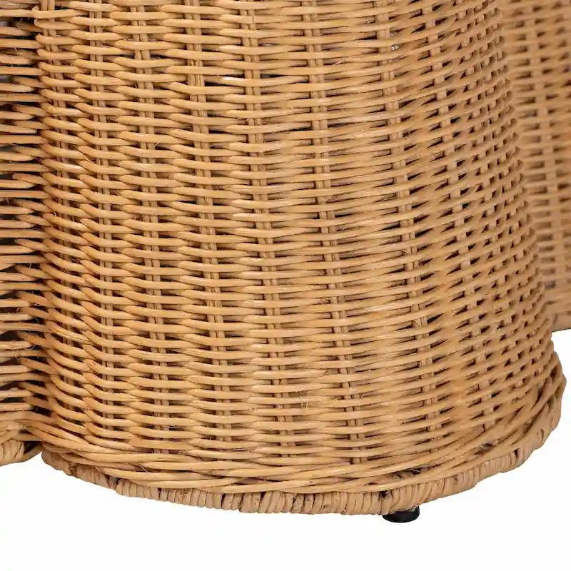 Pouf ottomano in rattan naturale Palm Scallop con cuscino - Panca in vimini intrecciata a mano per soggiorno o camera da letto, stile Boho costiero, rettangolare