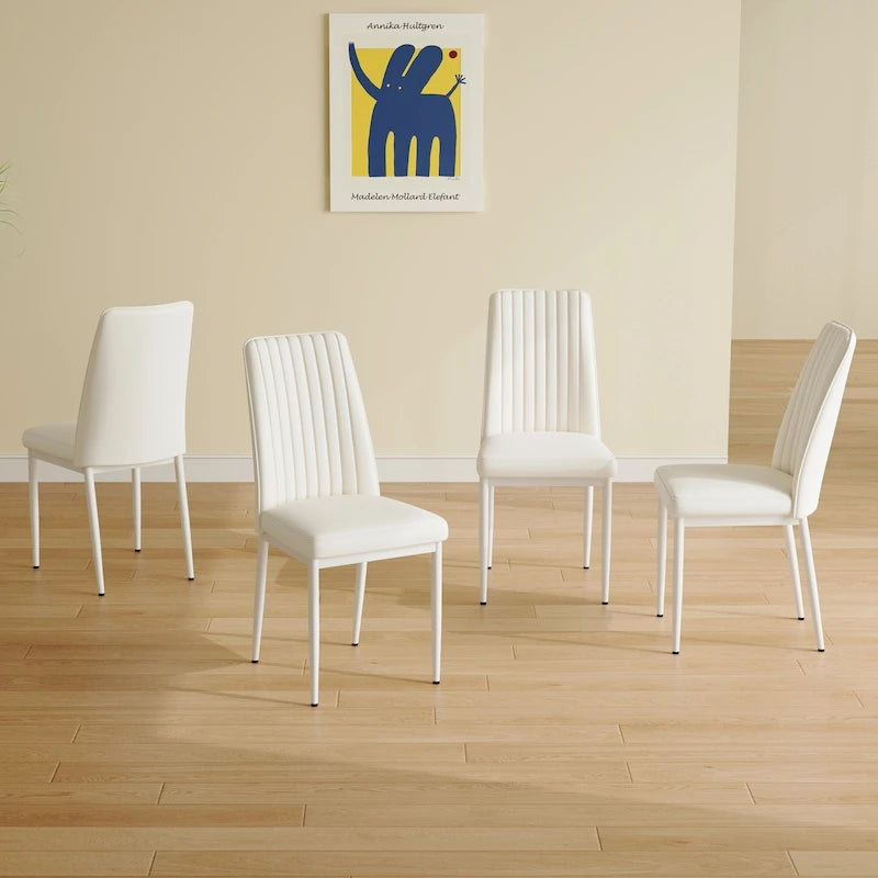 Sedie da pranzo moderne, set da 4, in pelle imbottita, con schienale a righe verticali e gambe in metallo