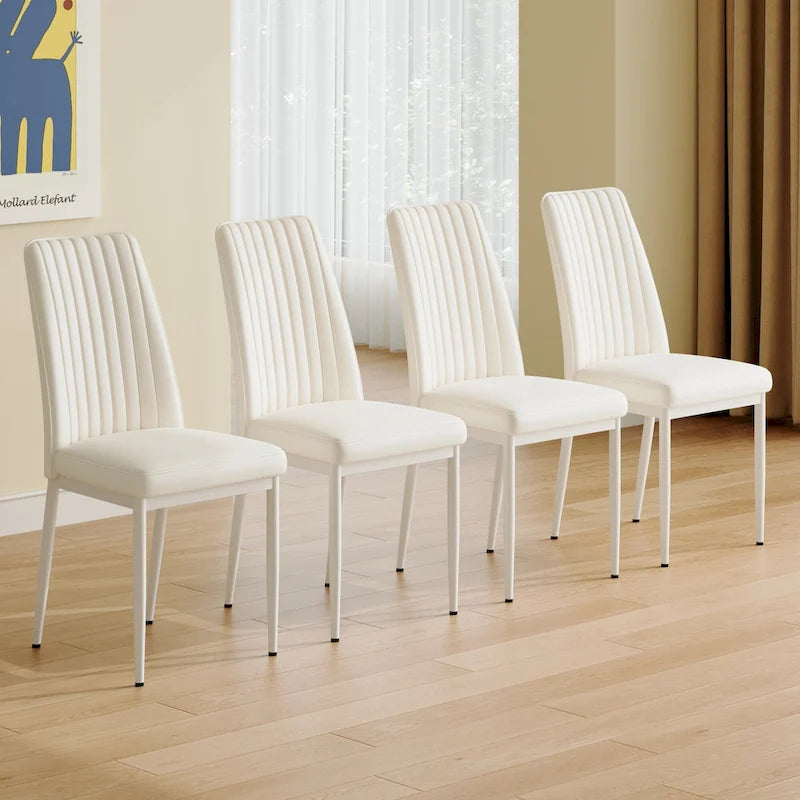 Sedie da pranzo moderne, set da 4, in pelle imbottita, con schienale a righe verticali e gambe in metallo