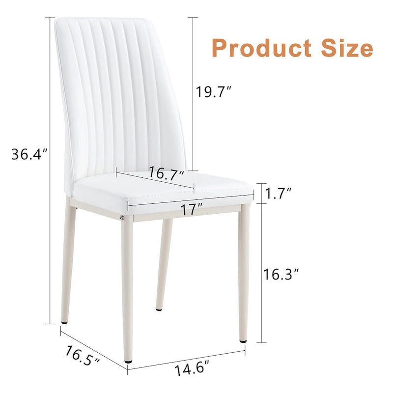 Sedie da pranzo moderne, set da 4, in pelle imbottita, con schienale a righe verticali e gambe in metallo