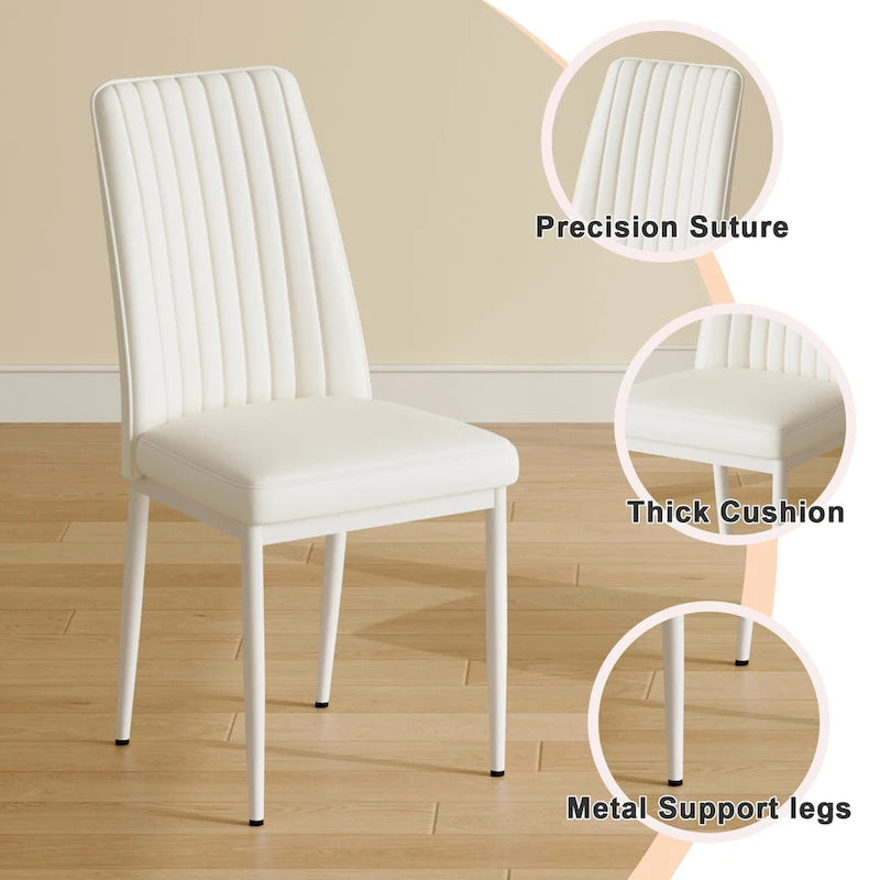 Sedie da pranzo moderne, set da 4, in pelle imbottita, con schienale a righe verticali e gambe in metallo