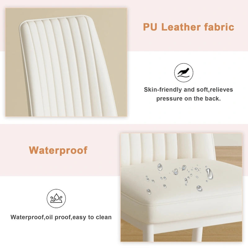 Sedie da pranzo moderne, set da 4, in pelle imbottita, con schienale a righe verticali e gambe in metallo