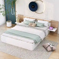 Letto a piattaforma Queen Size con testiera, cassetti, mensole, porte USB e prese di corrente