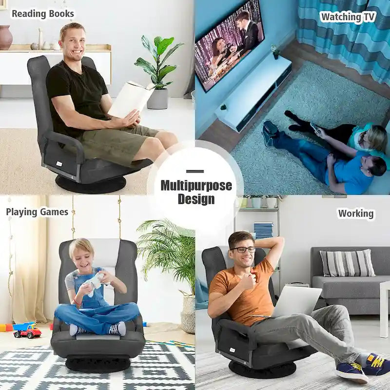 Sedia da gaming da pavimento girevole a 360 gradi con schienale pieghevole e regolabile