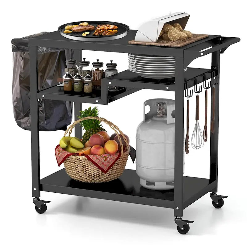 Carrello da barbecue Costway Rolling Grill Cart con 3 ripiani Tavolo per forno da pizza - Vedi dettagli