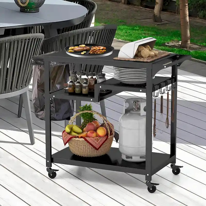 Carrello da barbecue Costway Rolling Grill Cart con 3 ripiani Tavolo per forno da pizza - Vedi dettagli