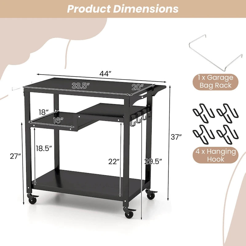 Carrello da barbecue Costway Rolling Grill Cart con 3 ripiani Tavolo per forno da pizza - Vedi dettagli