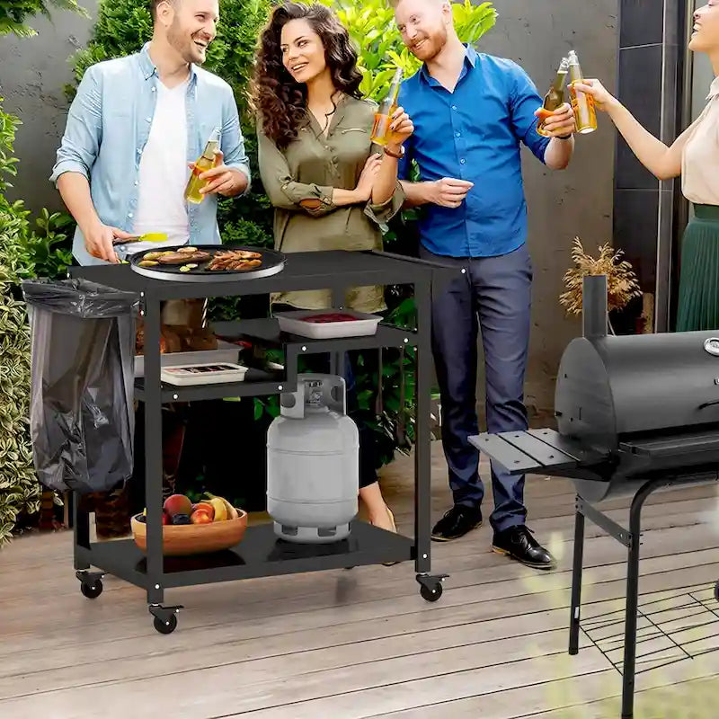 Carrello da barbecue Costway Rolling Grill Cart con 3 ripiani Tavolo per forno da pizza - Vedi dettagli