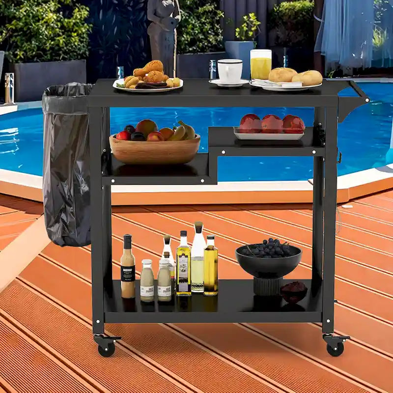 Carrello da barbecue Costway Rolling Grill Cart con 3 ripiani Tavolo per forno da pizza - Vedi dettagli