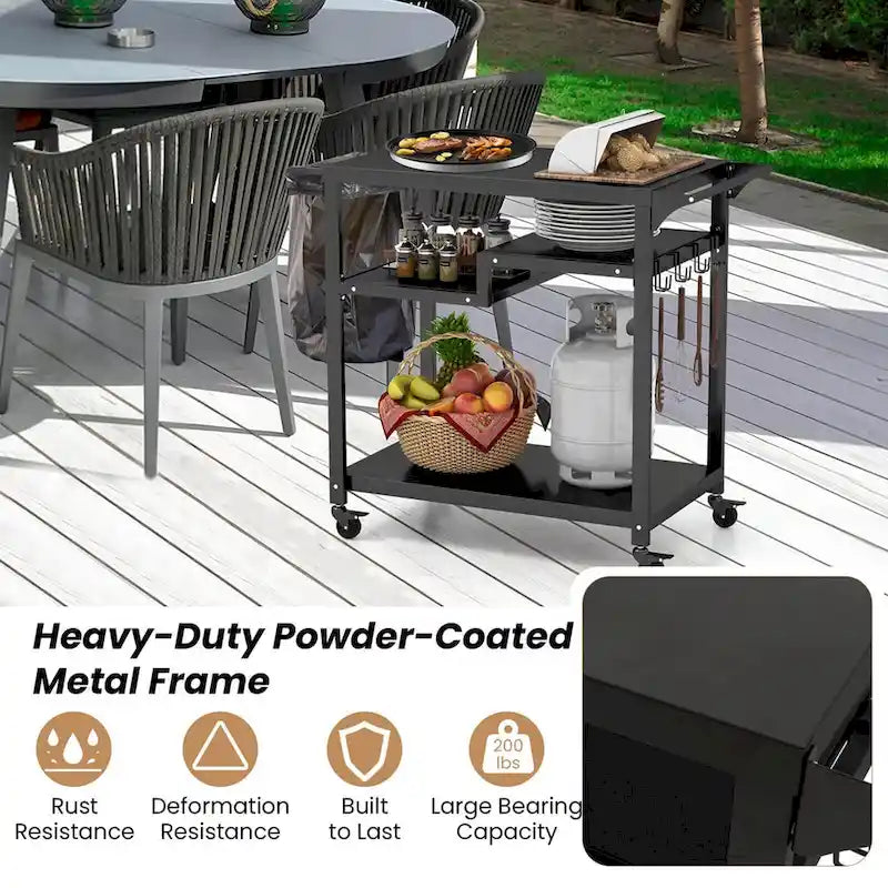 Carrello da barbecue Costway Rolling Grill Cart con 3 ripiani Tavolo per forno da pizza - Vedi dettagli