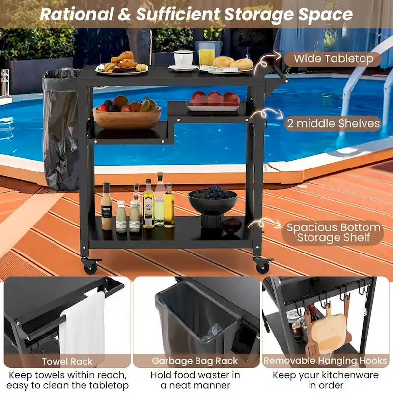Carrello da barbecue Costway Rolling Grill Cart con 3 ripiani Tavolo per forno da pizza - Vedi dettagli