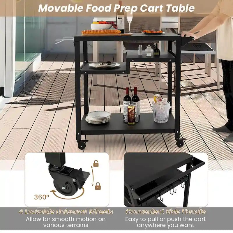 Carrello da barbecue Costway Rolling Grill Cart con 3 ripiani Tavolo per forno da pizza - Vedi dettagli