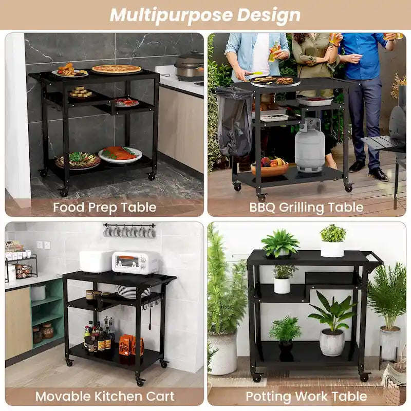Carrello da barbecue Costway Rolling Grill Cart con 3 ripiani Tavolo per forno da pizza - Vedi dettagli