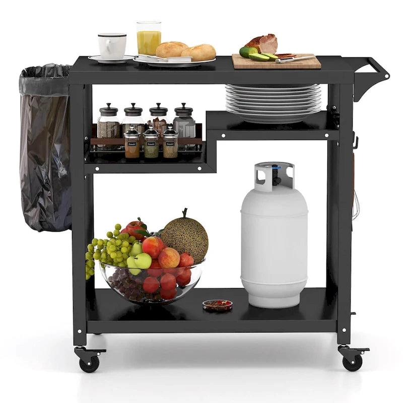 Carrello da barbecue Costway Rolling Grill Cart con 3 ripiani Tavolo per forno da pizza - Vedi dettagli