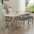 VECELO Dining Table Set with Bench, Solid Wood Rectangular Extendable Dining Table & Solid Wood Dining Chairs