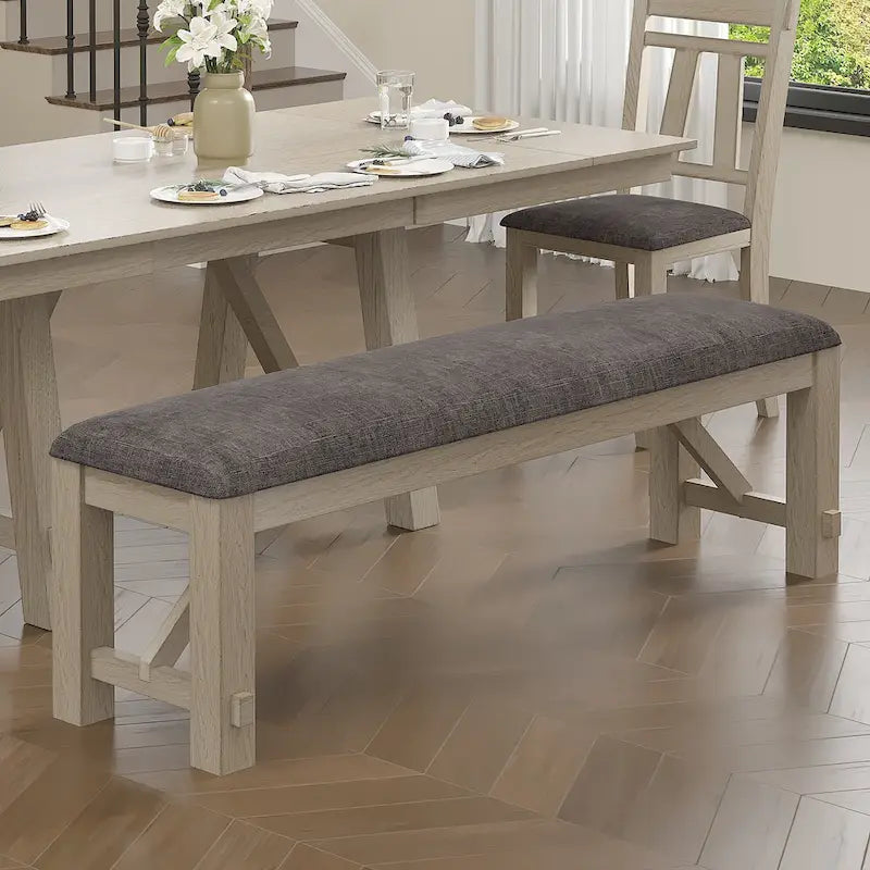 Set tavolo da pranzo VECELO con panca, tavolo da pranzo rettangolare allungabile in legno massello e sedie da pranzo in legno massello