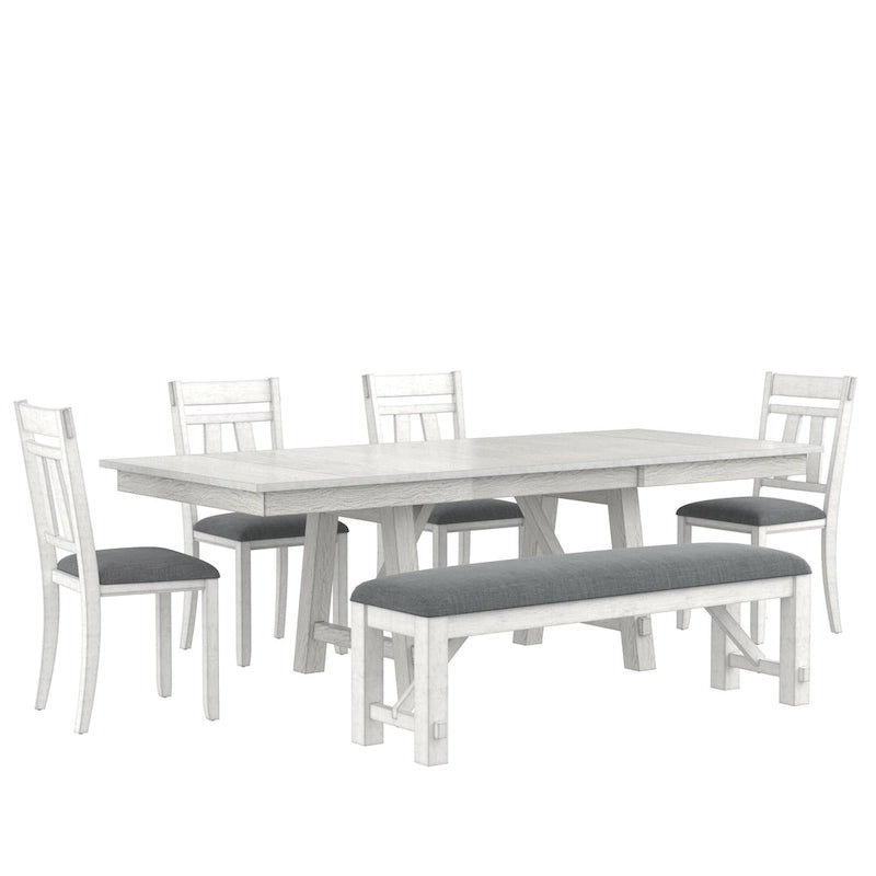 Set tavolo da pranzo VECELO con panca, tavolo da pranzo rettangolare allungabile in legno massello e sedie da pranzo in legno massello