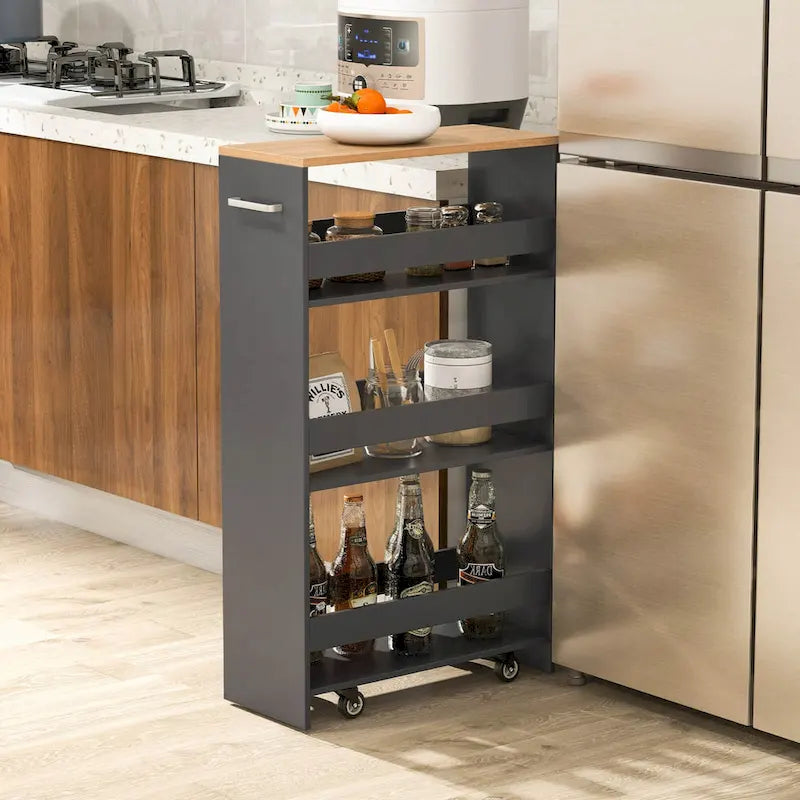 Carrello portaoggetti avvolgibile a 4 livelli Costway 8, carrello da cucina sottile su ruote