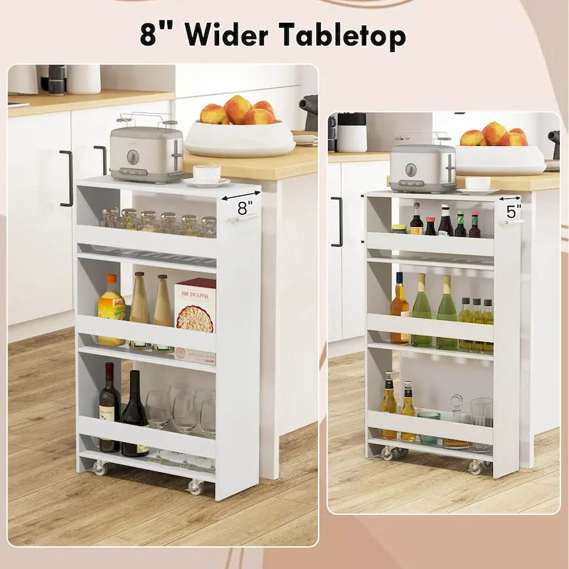 Carrello portaoggetti avvolgibile a 4 livelli Costway 8, carrello da cucina sottile su ruote
