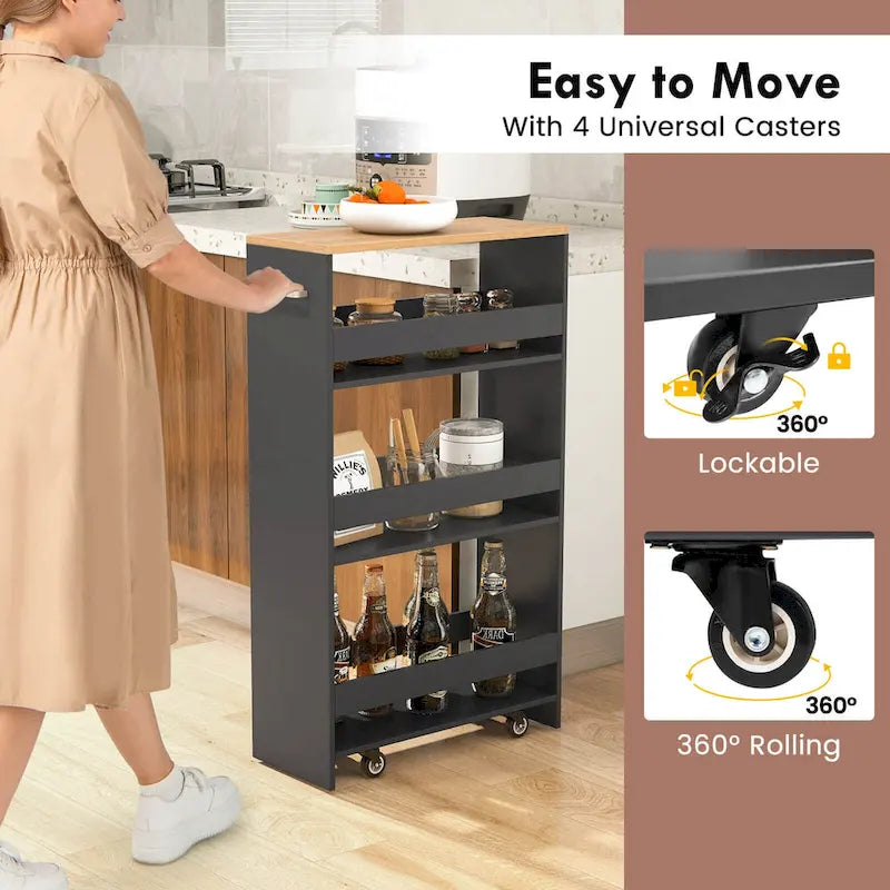 Carrello portaoggetti avvolgibile a 4 livelli Costway 8, carrello da cucina sottile su ruote
