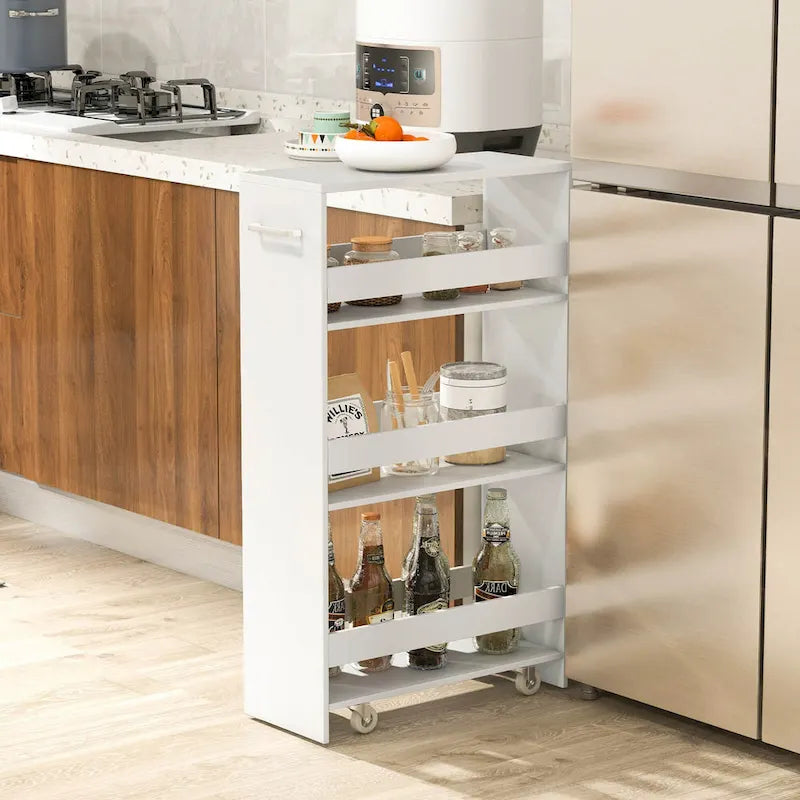 Carrello portaoggetti avvolgibile a 4 livelli Costway 8, carrello da cucina sottile su ruote