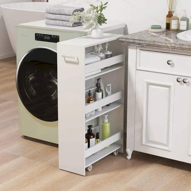 Carrello portaoggetti avvolgibile a 4 livelli Costway 8, carrello da cucina sottile su ruote
