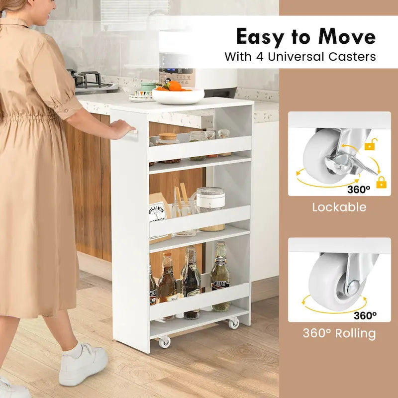Carrello portaoggetti avvolgibile a 4 livelli Costway 8, carrello da cucina sottile su ruote