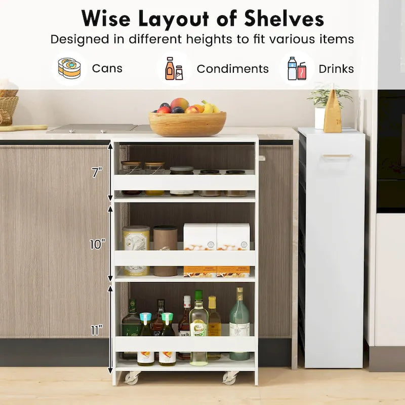 Carrello portaoggetti avvolgibile a 4 livelli Costway 8, carrello da cucina sottile su ruote