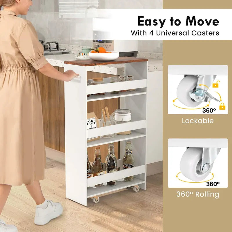 Carrello portaoggetti avvolgibile a 4 livelli Costway 8, carrello da cucina sottile su ruote