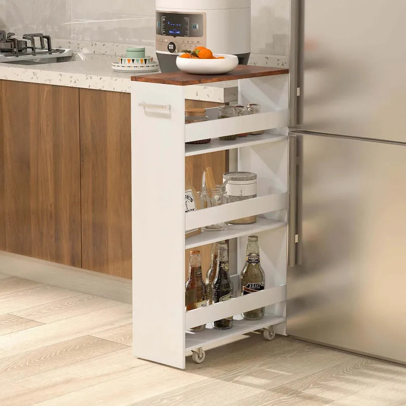 Carrello portaoggetti avvolgibile a 4 livelli Costway 8, carrello da cucina sottile su ruote