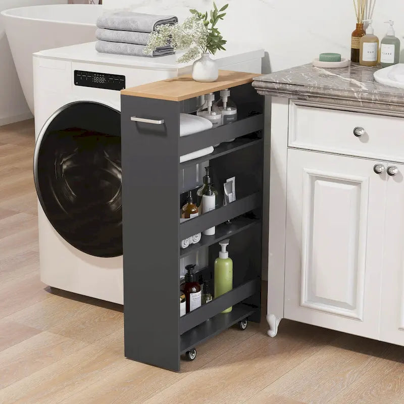 Carrello portaoggetti avvolgibile a 4 livelli Costway 8, carrello da cucina sottile su ruote