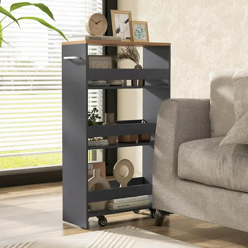 Carrello portaoggetti avvolgibile a 4 livelli Costway 8, carrello da cucina sottile su ruote