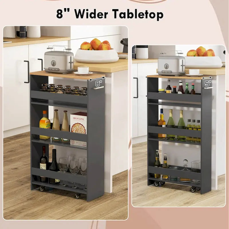 Carrello portaoggetti avvolgibile a 4 livelli Costway 8, carrello da cucina sottile su ruote