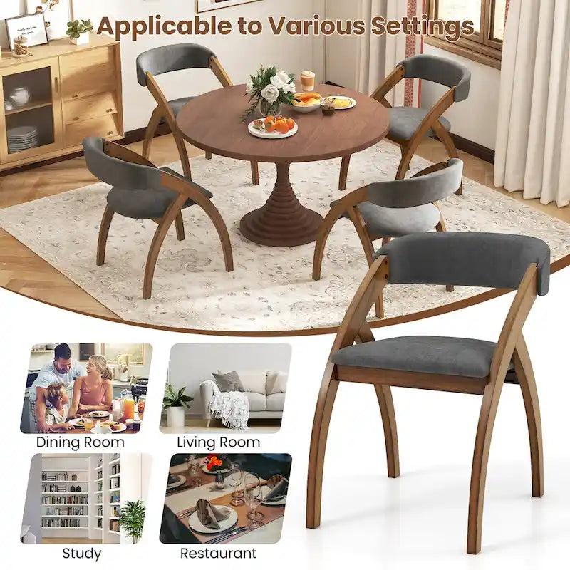Set di 4 sedie da pranzo Gymax con cuscino imbottito, schienale curvo e arco