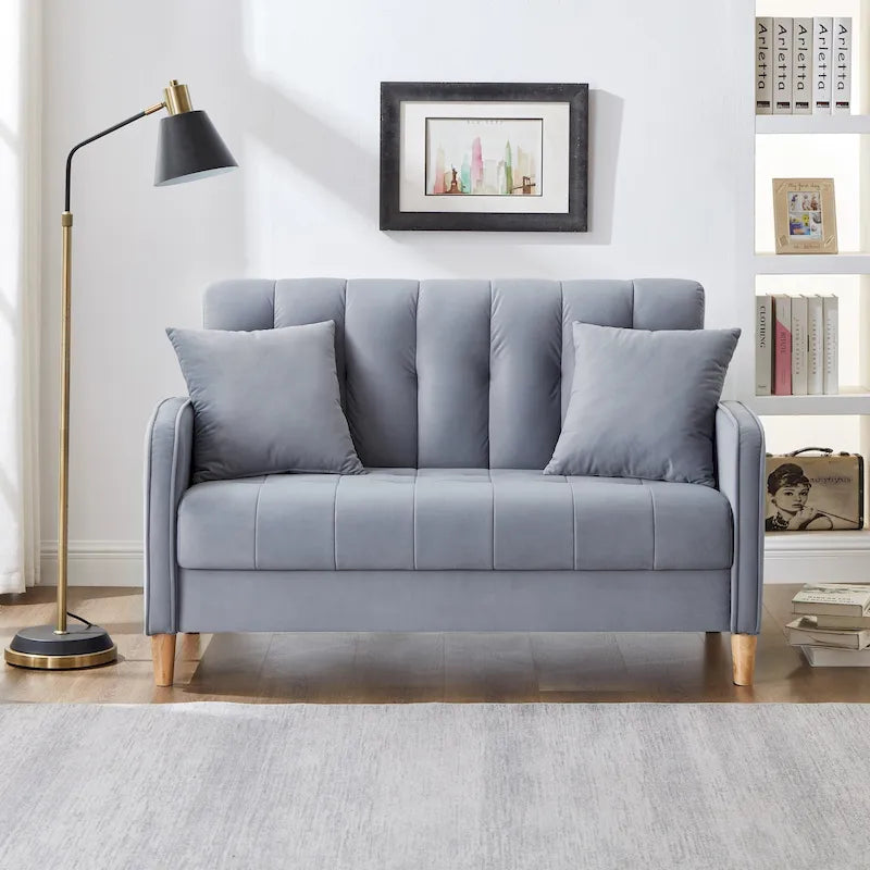Divano di Design Moderno per Soggiorno, Divanetto per Piccoli Spazi, Rivestimento in Velluto Liscio, Trapuntato, Beige