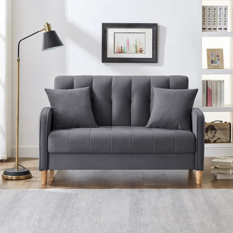 Divano di Design Moderno per Soggiorno, Divanetto per Piccoli Spazi, Rivestimento in Velluto Liscio, Trapuntato, Beige