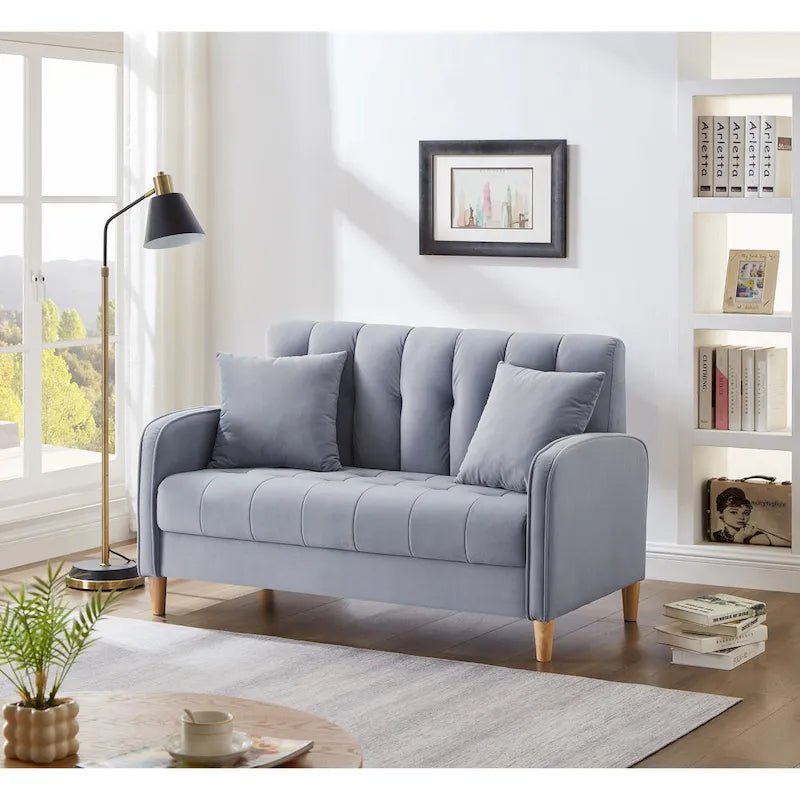 Divano di Design Moderno per Soggiorno, Divanetto per Piccoli Spazi, Rivestimento in Velluto Liscio, Trapuntato, Beige