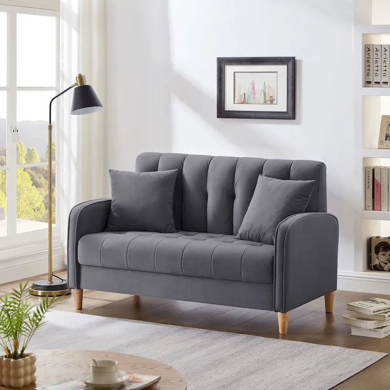 Divano di Design Moderno per Soggiorno, Divanetto per Piccoli Spazi, Rivestimento in Velluto Liscio, Trapuntato, Beige