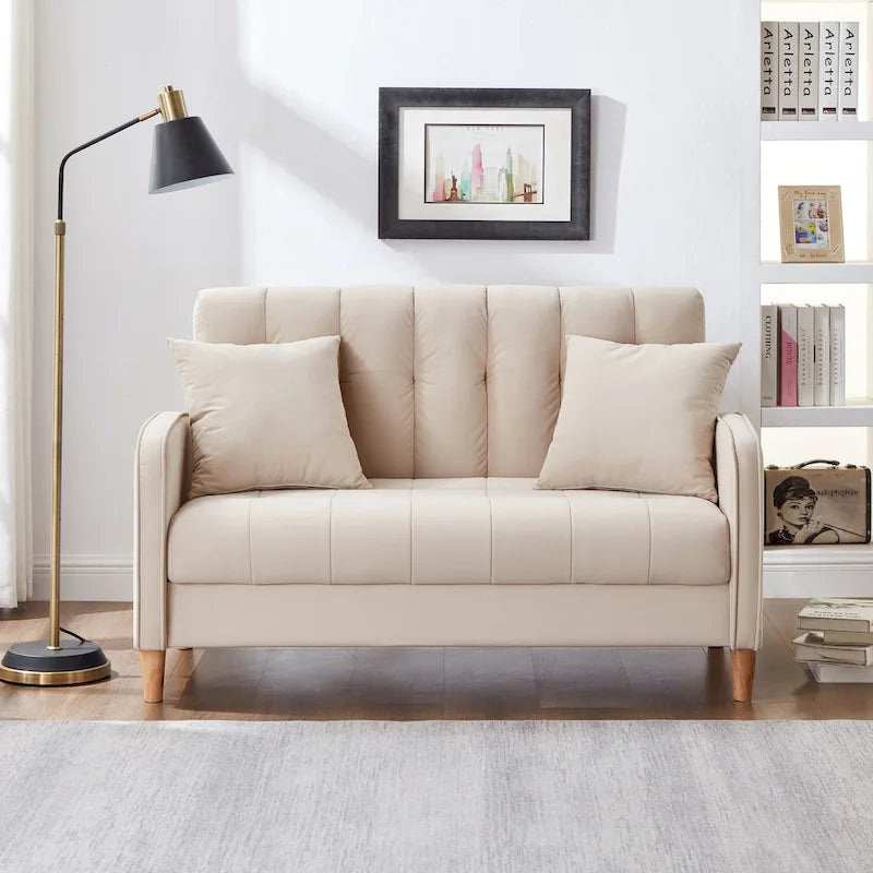 Divano di Design Moderno per Soggiorno, Divanetto per Piccoli Spazi, Rivestimento in Velluto Liscio, Trapuntato, Beige