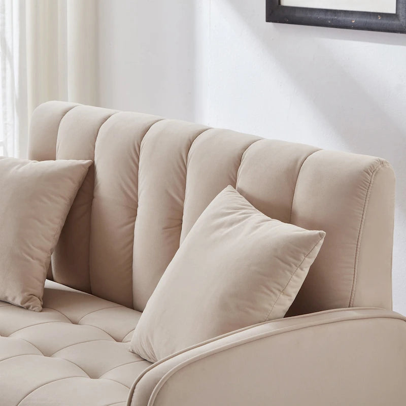 Divano di Design Moderno per Soggiorno, Divanetto per Piccoli Spazi, Rivestimento in Velluto Liscio, Trapuntato, Beige