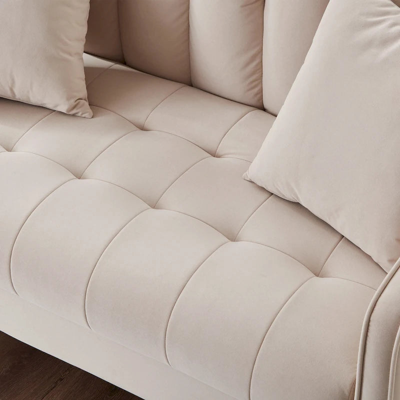Divano di Design Moderno per Soggiorno, Divanetto per Piccoli Spazi, Rivestimento in Velluto Liscio, Trapuntato, Beige