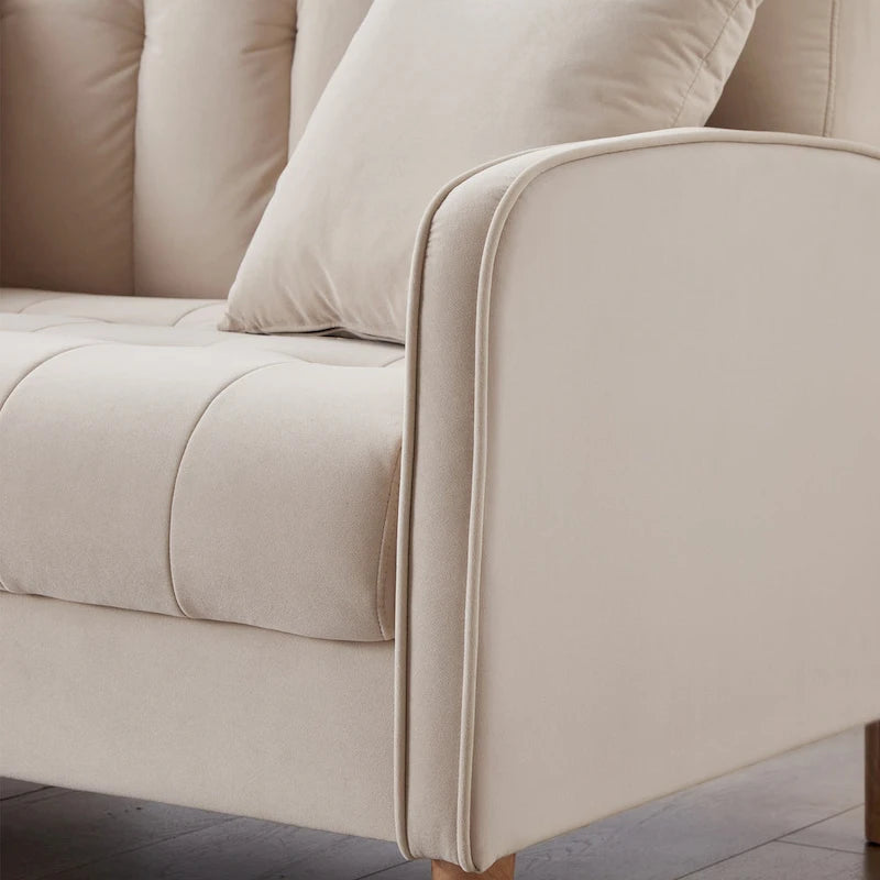 Divano di Design Moderno per Soggiorno, Divanetto per Piccoli Spazi, Rivestimento in Velluto Liscio, Trapuntato, Beige