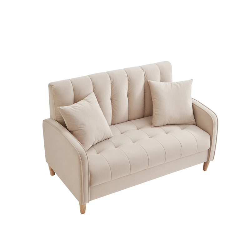 Divano di Design Moderno per Soggiorno, Divanetto per Piccoli Spazi, Rivestimento in Velluto Liscio, Trapuntato, Beige